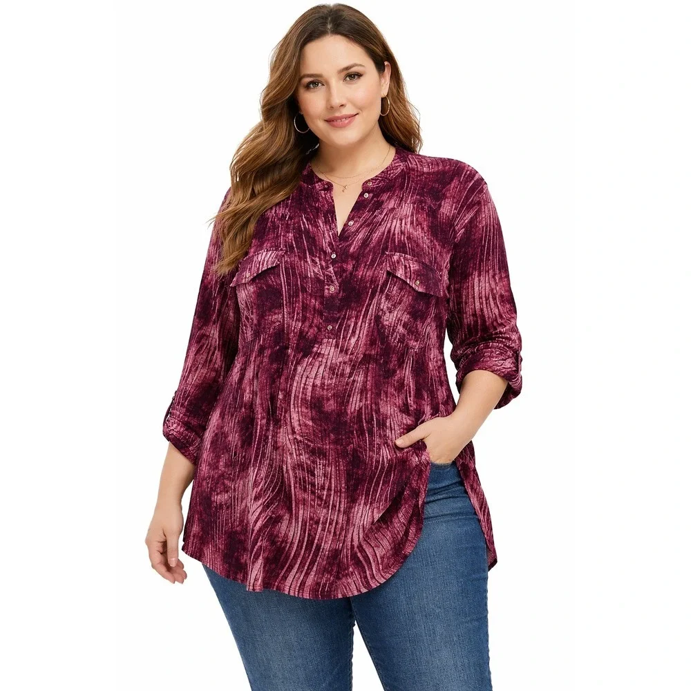 Michael Kors/Verarose Womens Plus 2XL Tunic Houndstooth & Marbled Print Tops - Picture 6 of 9